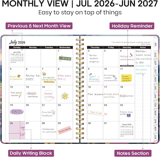 Academic Planner 2026-2027, Weekly and Monthly Calendar Book, July 2026 – June 2027, Hardcover Planner with Tabs, Perfect for Teachers, Students, Women & Men, A4 (8.5" x 11") - Blush Horizon