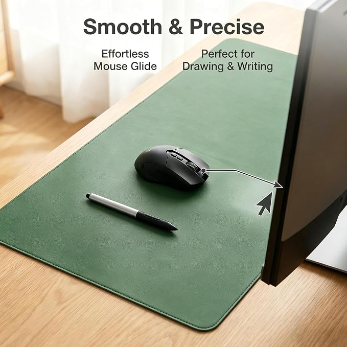 Office Leather Desk Mat, Mouse and Keyboard Pad, Computer and Laptop Mat, Desktop Protector and Cover, Writing Pad and Blotter (13''x27.97'', Dark Green)