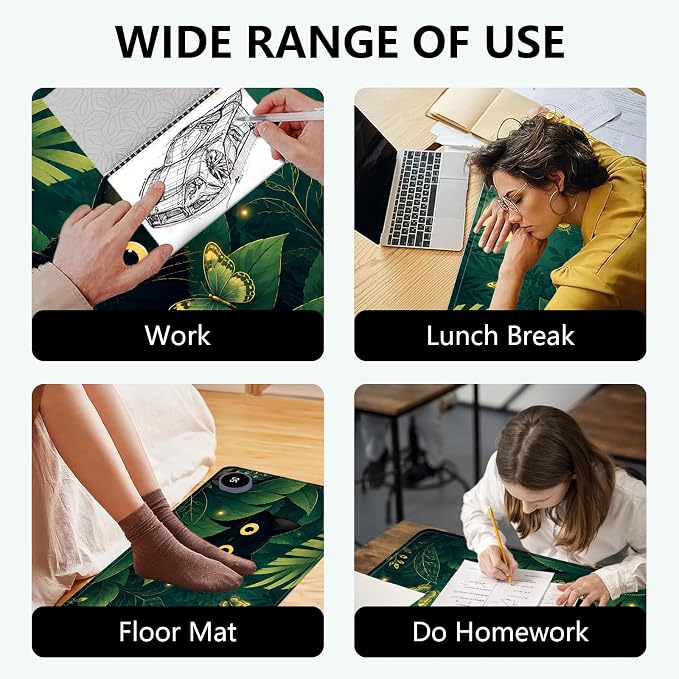 Large Heated Mouse Pad–23.6" x 14.2" Desk Mat for Office | 3 Adjustable Heat Levels,Auto Shut-Off After 3 Hours for Safety,Keeps Hands Warm While Working，Jungle Black Cat