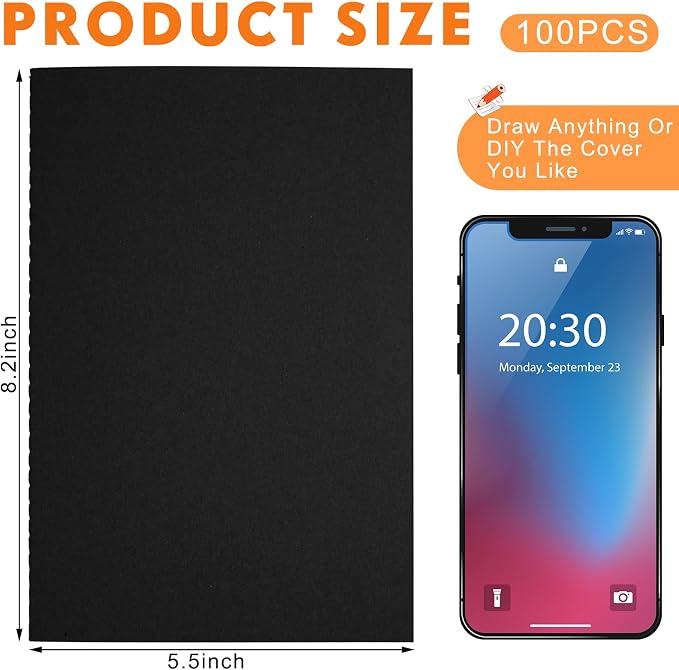 Mimorou 100 Pcs Journals Notebooks Bulk - Kraft Softcover A5 Small Notebooks 5.5 Inch x 8.3 Inch Notepads with 60 Page 30 Sheet for Writing Sketch Travel Office Supplies(Black,Unlined)