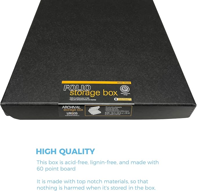 Lineco Clamshell Archival Storage Box, 16.5x20.5x1.75 Inch, Black | Acid-Free with Metal Edge Boxboard, Organize and Store Photos Documents Cards Negatives Magazine Prints Family Records DIY