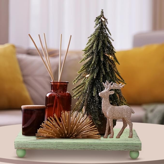 Amyhill Wood Pedestal Stand Kitchen Soap Tray Farmhouse Wooden Riser Stand for Kitchen Bathroom Counter Table Decor Plant Vases Display(Classic,Green,12 x 7 Inch)
