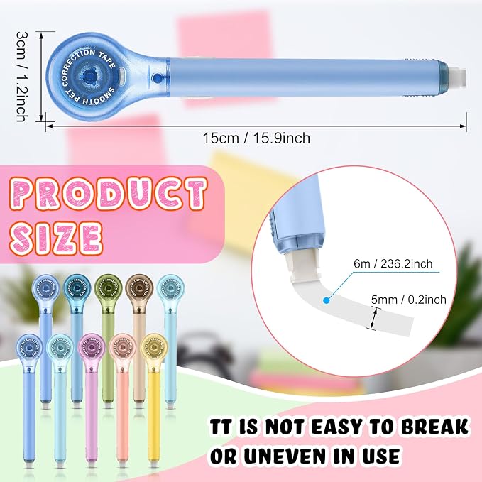 Gersoniel 25 Pack Correction Tape Pen Correctional Ink Tape Push Pull Protective, Easy to Use Applicator for School Office Supplies, 0.2 x 236 Inch (Dessert Color)