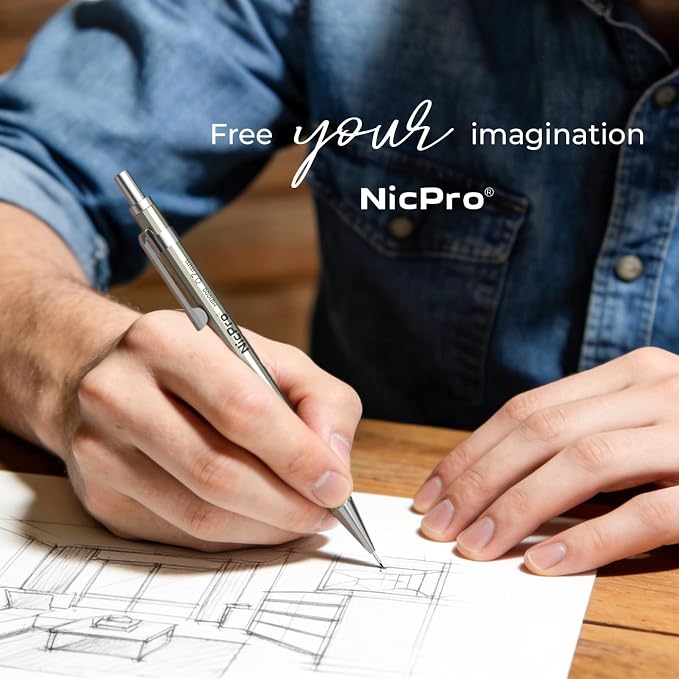 Nicpro 8 Pack Mechanical Pencil 0.7mm, MB1000 Metal Mechanical Pencil Set | 6 Tube HB #2 Lead Refill 0.7 mm, 3PCS 4B Eraser, 9 Cap Eraser with Case for Artist Drafting Writing, Sketching, Drawing