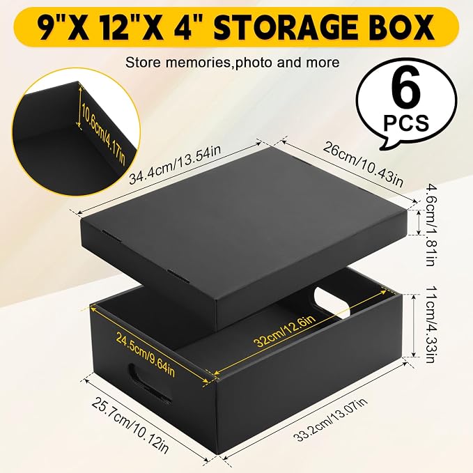 AOBOPLE 6 Pack Photo Storage Box,9" x 12" x 4" Archival Storage Box with Lids,Protective Storage Box for Photo,Pictures,9x12 Documents, Keepsakes and Jewelry Home and Office Organizer
