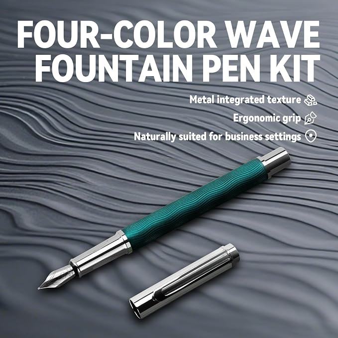 YUNCHUN Fountain Pen Set for Men Women, Streamline Design Refillable Pen with Medium Nib, 20 Ink Refills (10 Black + 10 Blue), Smooth Writing Gift, Green