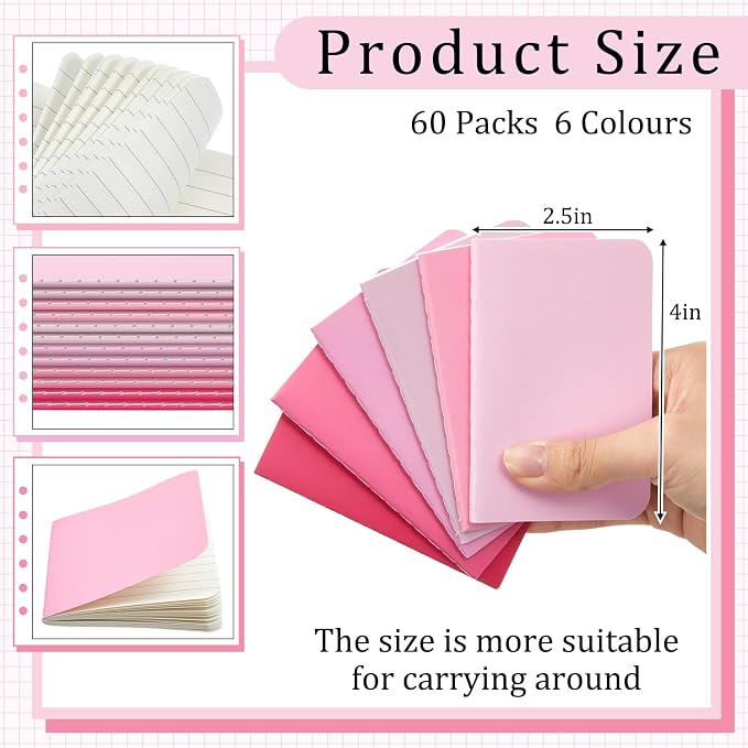 Outus 36 Pcs Pocket Notebook Mini Journal 2.5" x 4" Kraft Paper Mini Notepad Bulk Softcover Pocket Notepad Memo Diary Subject Notebooks for Student Travel School (Pink,Blank Cover)