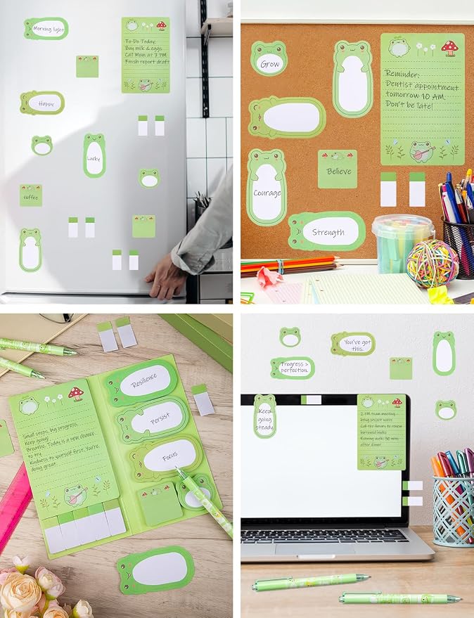 Frogs Sticky Notes Set, Cartoon Frogs Self-Stick Notes with 3 Bollpoint Pens, Frog Gifts for Women Back to School Office Supplies(550PCS)