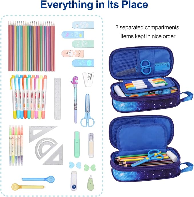 Bagseri Pencil Case for Boys - Expandable Cute Kids Pencil Case | Wide Opening Pencil Pouch Organizer for School Supplies, Cute Kids Pencil Case for Boys, Black Football