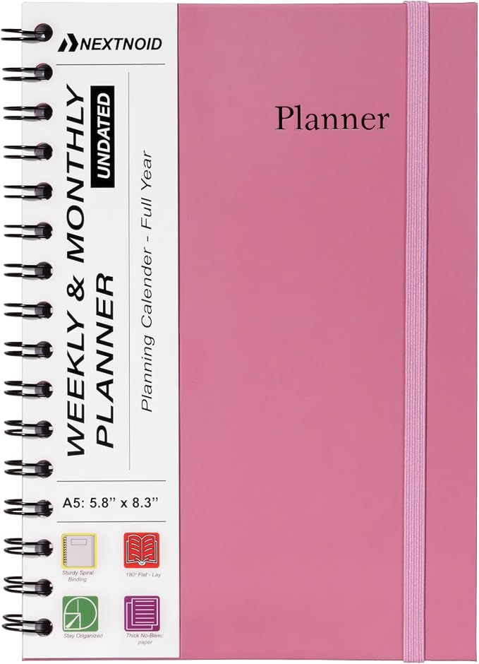 Nextnoid A5 12-Month Undated Weekly & Monthly Planner, Hardcover, Rose Pink