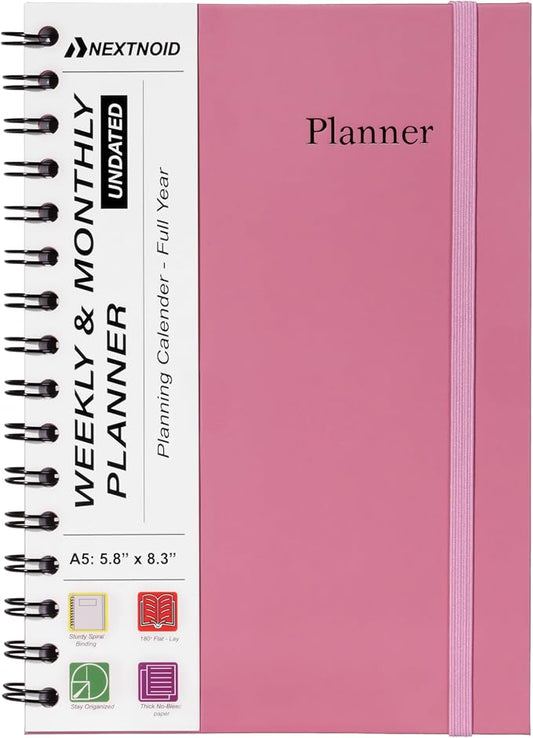 Nextnoid A5 12-Month Undated Weekly & Monthly Planner, Hardcover, Rose Pink