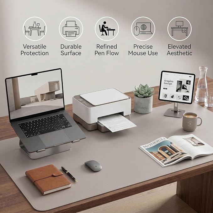Large Desk Pad Non-Slip Desk Mat Protector for Keyboard Mouse Waterproof Vegan Leather Surface Faux Leather Laptop Mat Smooth Mouse Pad Premium Gift Tube Stone Gray 39" x 17"