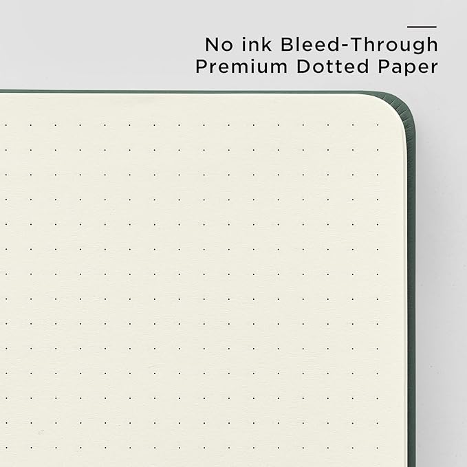 &And Per Se Dotted Journal and Pen Set, A5 Leather Hardcover Dotted Notebook, 160 Pages 100GSM Thick Paper Dot Grid Journal with Fineliner Pen (Green)