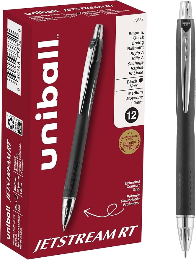 Uni-Ball Uniball Jetstream RT, 1.0mm Bold Black, Wirecutter Best Pen, School Pens, Ballpoint Ink Pens - School Supplies, Ballpoint Pen, Colored-Pens, Smooth Writing-Pens (Pack of 144)
