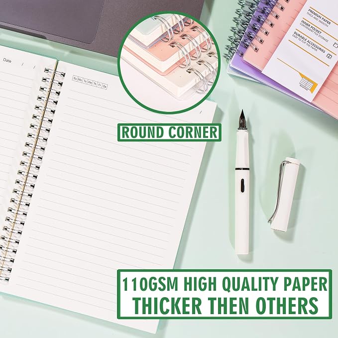 OWSC 4 Pack College Ruled Spiral Notebook, Notebooks for Work A5 Lined | 5.9 x 8.3 IN Notebooks College Ruled for Note Taking, School and Journal with 80 Sheets/160 Pages 110 GSM Thick Papers