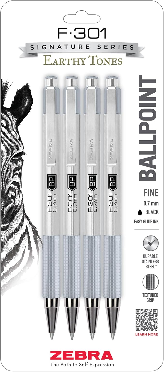 Zebra Pen F-301 Signature Series Ballpoint Pen, Black, 0.7mm, 4-Pk (27214)