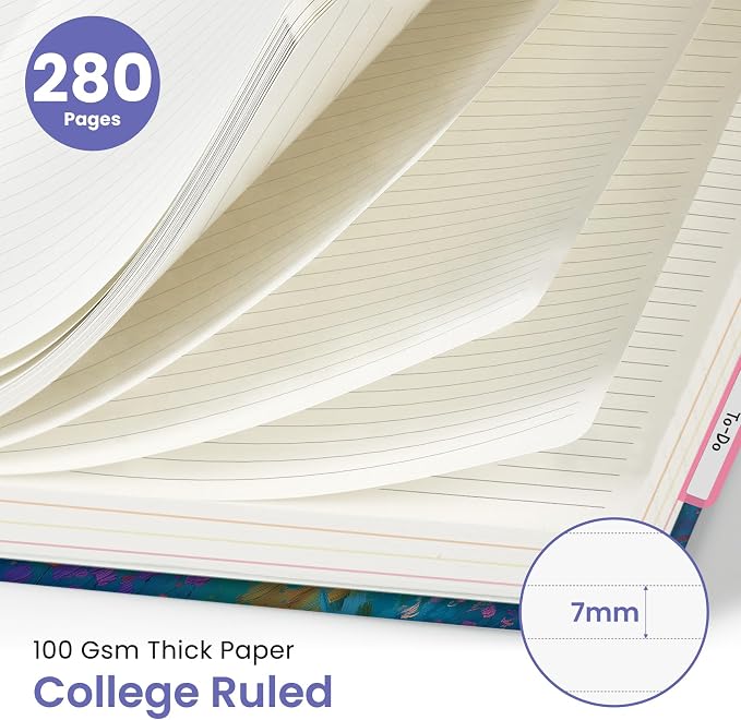 Large Spiral Notebook with Dividers & Tabs, 8.5" x 11" Hardcover 5 Subject Notebook for Work, 280 pages, College Ruled, Cute Journal for Women, Perfect for Study & Office Note Taking, Astral Meadow