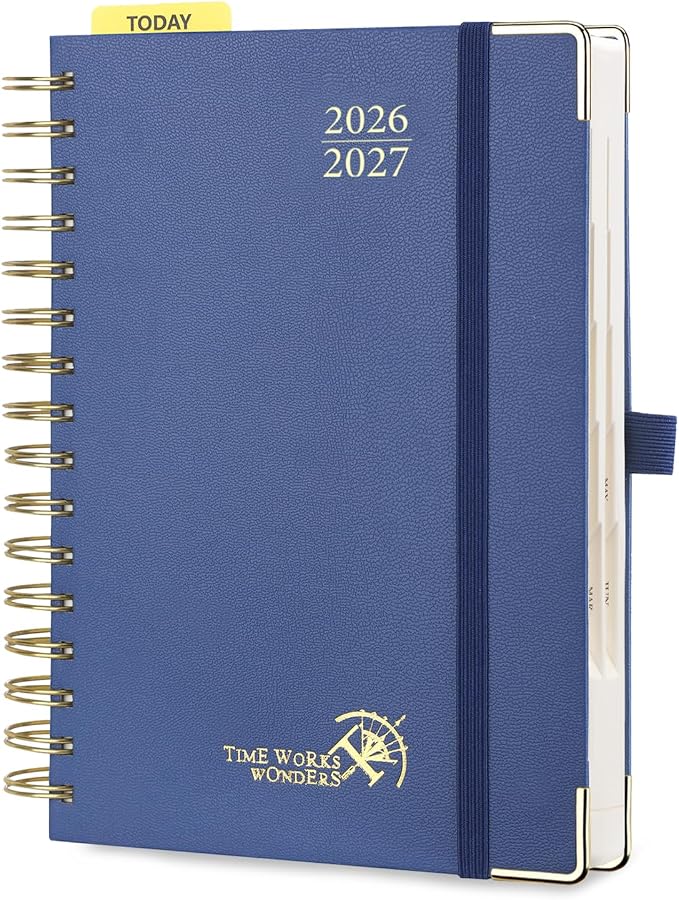 POPRUN 2026-2027 Daily Planner One Page Per Day, 5.75" x 8.5", Academic Daily Calendar Book with July 2026 to June 2027, Hardcover Appointment Book with Hourly Time Slots, Spiral Bound, Monthly Tabs - Navy Blue