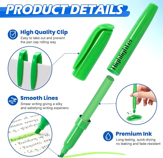 Duchong Highlighters, 30 Packs Green Highlighter Bulk, Chisel Tip Dry-Quickly No Bleed Highlighter Markers for Adults Kids, Office Classroom Must Have, School Supplies for Teachers