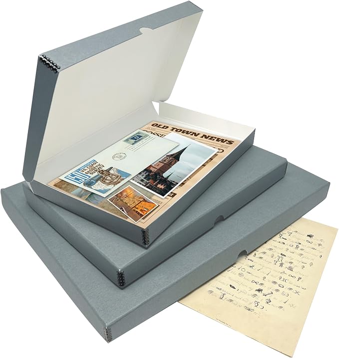 Lineco Clamshell Archival Storage Box, 11.5x17.5x1.75 Inch, Gray | Acid-Free with Metal Edge Boxboard, Organize and Store Photos Documents Cards Negatives Magazine Prints Family Records DIY
