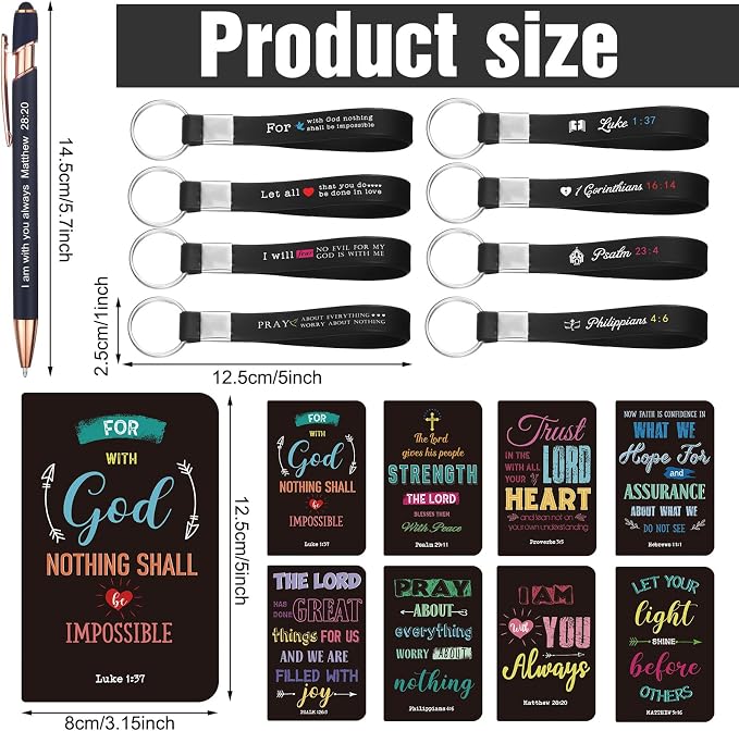 PerKoop 48 Pcs Inspirational Gifts Set 3 x 5 Inch Bible Jesus Notepads Ballpoint Pens Keychains Bulk Mini Farmhouse Journal Notebooks for School Office Party Favor Supplies