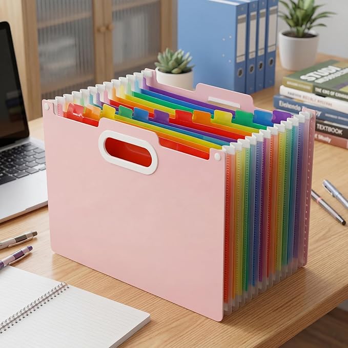 Comix Expanding File Folder, 13 Pockets Accordion File Organizer, Pink | Letter/A4 Size Document Organizer, For Home Office School