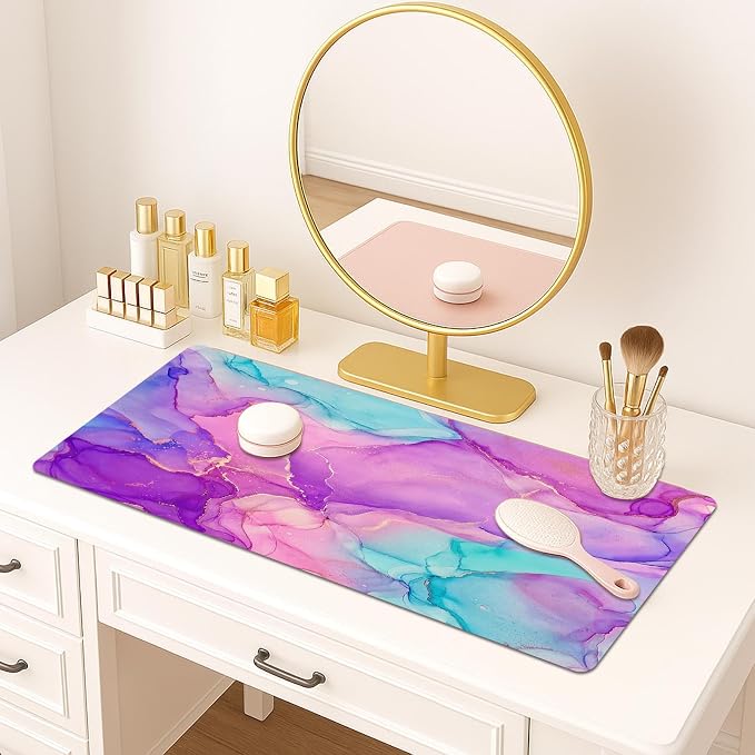 Britimes Purple Blue Marble Desk Mat Golden Painting Deak Pad Non-Slip PU Leather Large Keyboard Mouse Pad Office Desktop Accessories for Office,Work,Home Decor(31.5"X15.7")