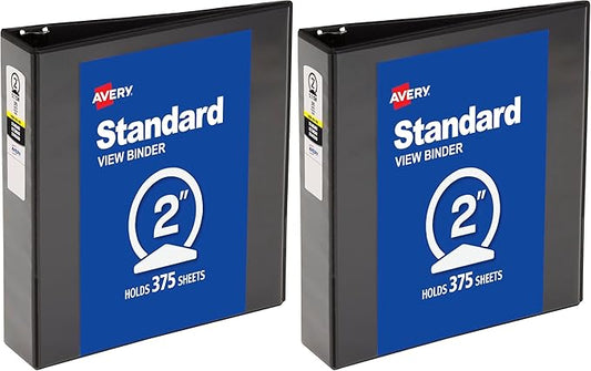 Avery Economy View 3 Ring Binder, 2" Round Rings, 1 Black Binder (05781) (Pack of 2)