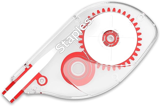 STAPLES Correction Tape, Easy Sidewinder Applicator for Instant Corrections, 10-Pack, White