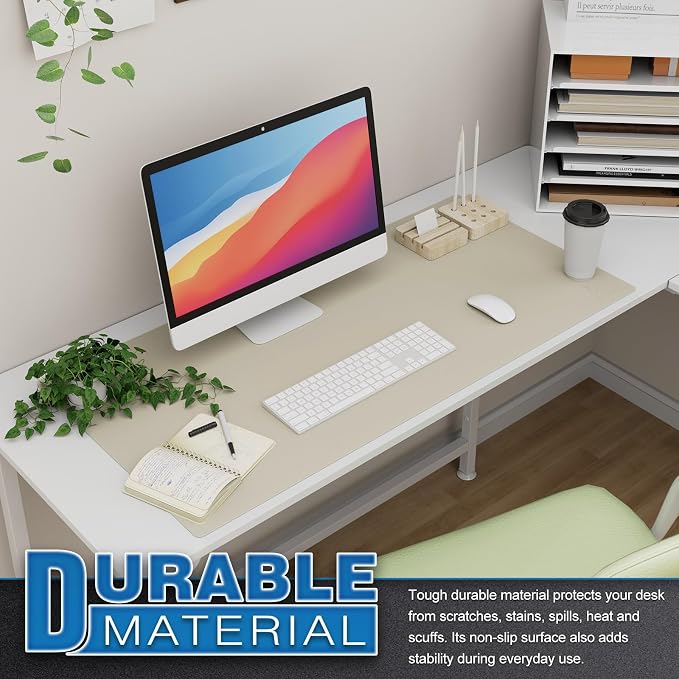 K KNODEL Extra Large Desk Mat, Leather Mouse Pad (35.4"x17", Ivory Cream) | Desk Pad, Keyboard Pad, Computer and Laptop Mat, Desktop Protector and Cover, Writing Pad and Blotter for Home Office