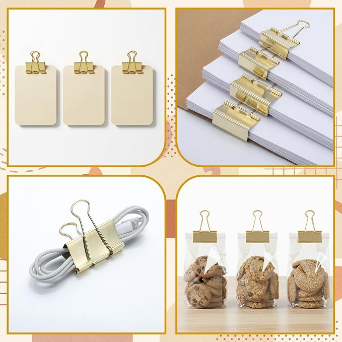 Frienda 12 Pack 2 Inch Extra Large Binder Clips Big Paper Clamps Metallic Large Paper Clips with Grip Reusable Office Organization Supplies for School Office Home (Gold)