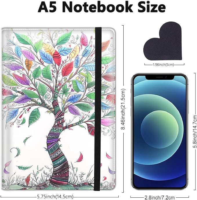 A5 Leather Lined Journal Notebook, 200 Pages Hardcover Executive Notebook for Men Women Office School Note Taking, Thick Writing Paper Daily Journal with Bookmarks/Indexes, Colorful Tree of Life