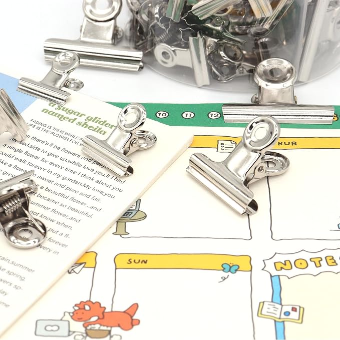 Sliver Bulldog Clips, Binder Paper Clips, Samll, Medium, Large, Assorted Sizes Clips for Kitchen, School and Office