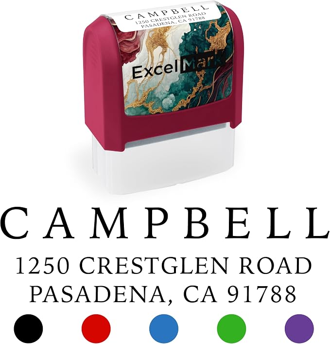 ExcelMark Custom Return Address Stamp (Maroon, Simple Classic) | Custom Return Address Stamp with Elegant Designs, Vibrant Colors & Patterns – Perfect for Mail, Invitations & Gifts