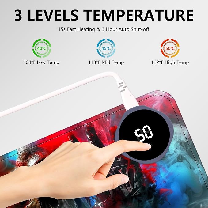 Heated Mouse Pad with 3 Levels Heated & 3 Hours Auto Shut-Off Mouse Pad for Warming Hands in Office Home, 23.6" x 14.2"Large Safe Desk Mat Hand Warmer，Skeleton in The Smoke