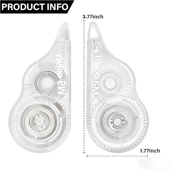 Unjoo White Correction Tape, For school, Office (12pack, 5M/196" x 0.2") | Easy To Use Applicator for Instant Corrections Wrong Writing At Any Time, Tear-Resistant Correction tape Bulk