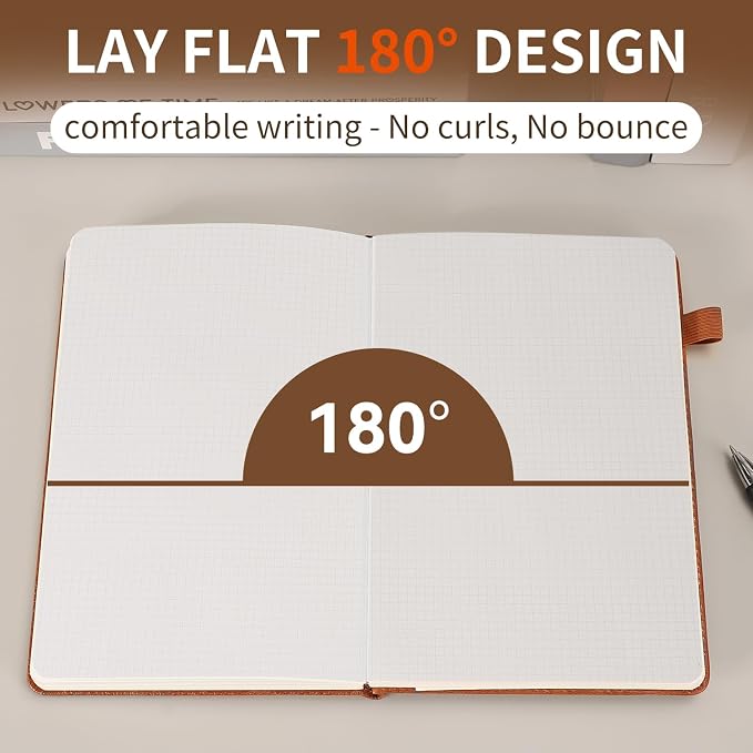Graph Grid Paper Notebook,256 Pages,A5 Size (5.7'' x 8.3''),Vintage Tree Growth Rings Leather Hardcover Journal,100 GSM Thick Paper,for Daily,Work,School,Note Taking(Light Brown)