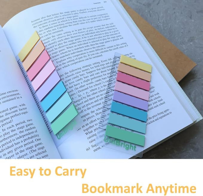 400 pcs Sticky Tabs for Books, Colored Transparent and Writable Page Markers with 4 Inch Ruler, Repositionable Strong Sticky Page Tabs for Bible, Notebook, Office & School