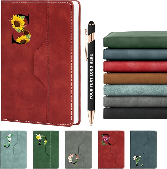 ENOMY Personalized Notebook Journal & 10 PC Pens Set Custom Notebook with Pen 240 Pages A5 Hardcover Journal for Men Women Leather Notebook for Work College Graduation Gifts, Red