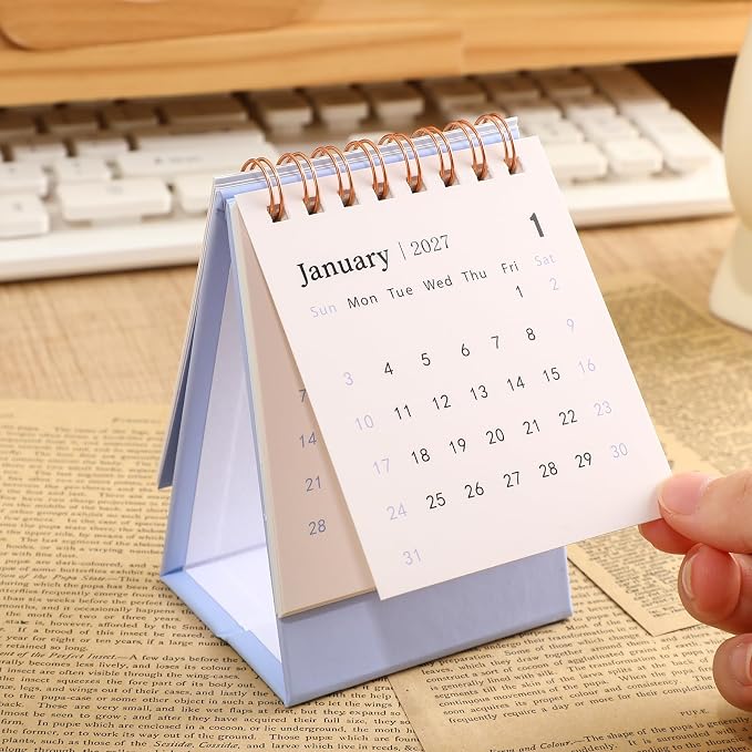 Mini Desk Calendar 2026-2027 - Runs From July 2026 to Dec 2027 Monthy Small Desktop Calendar 250gsm Thick Paper Twin-Wire Binding for Home or Office (Purple)