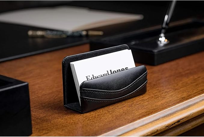DACASSO Black Leather 11-Piece Desk Set - Luxury Leather Desk Pad & Desk Organization Essentials - Office Organization & Executive Desk Decor - (Silver Accent)