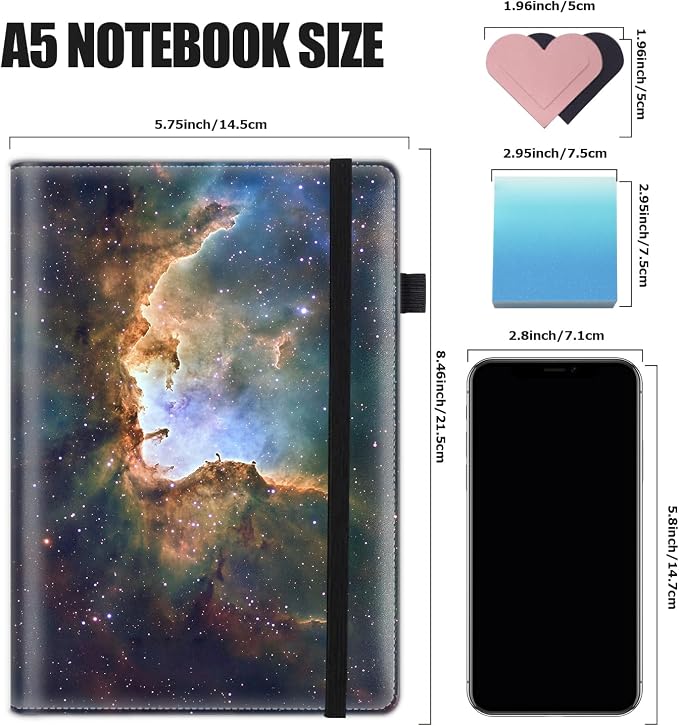Hardcover Executive Notebooks, A5 PU Leather Lined Journal Notebook, 200 Pages Thick Paper Subject Notebooks for School,Work,Home Writing Business Notebook, Diary Book ，Eagle Nebula