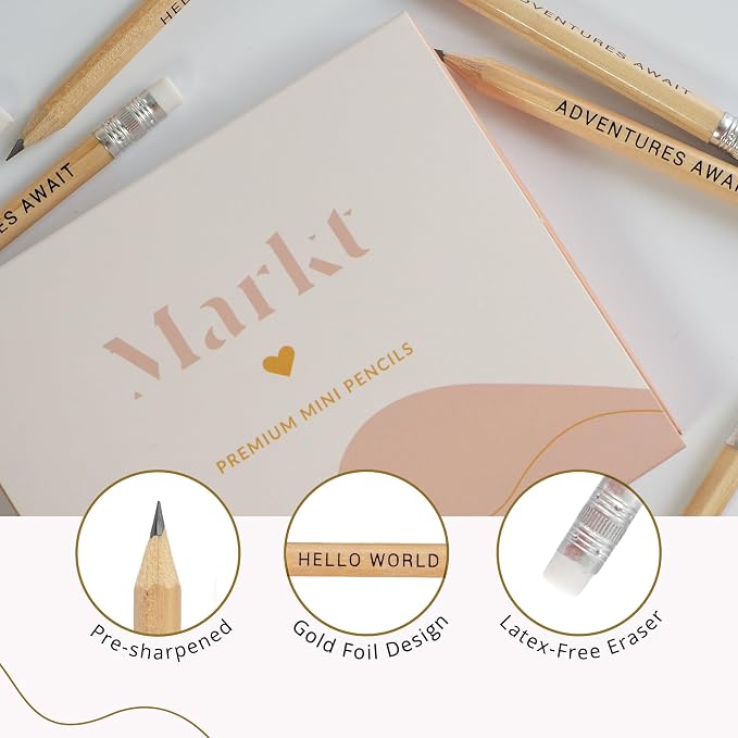 Markt Mini Pencils For Baby Shower Games Boy, Heart Pencils, Small Blue Pencil Set (Wood Pencil Set)