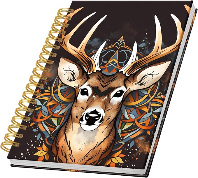 KZYVFNPQ Spiral Journal Notebook for Women Men, A5 Cute Hardcover Lined Notebook with Strong Binding,College Ruled Notebook for Office Work Writing(Deer Tribal)