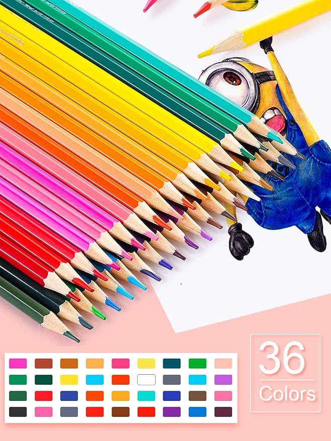 Leven 36 Pack Colored Pencils with Built-in Sharpener in Tube Cap, Vibrant Color Presharpened Pencils for School Kids Teachers, Soft Core Art Drawing for Coloring, Sketching, and Painting