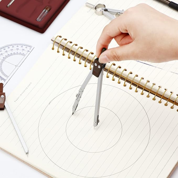 Outus 13 Pcs Geometry Set for Students Metal Compass Math Protractor | Rulers Mechanical Pencil Lead Refills Storage Box Protractors Kit for School Class Student Drafting Drawing