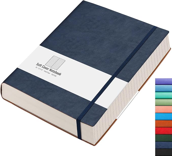 AHGXG Lined Journal Notebook, 320 Numbered Pages, B5 (7.6'' X 10'') | Leather Journal for Women, 100gsm Thick College Ruled Paper, Softcover Journal for Writing Work School (Dark Blue)