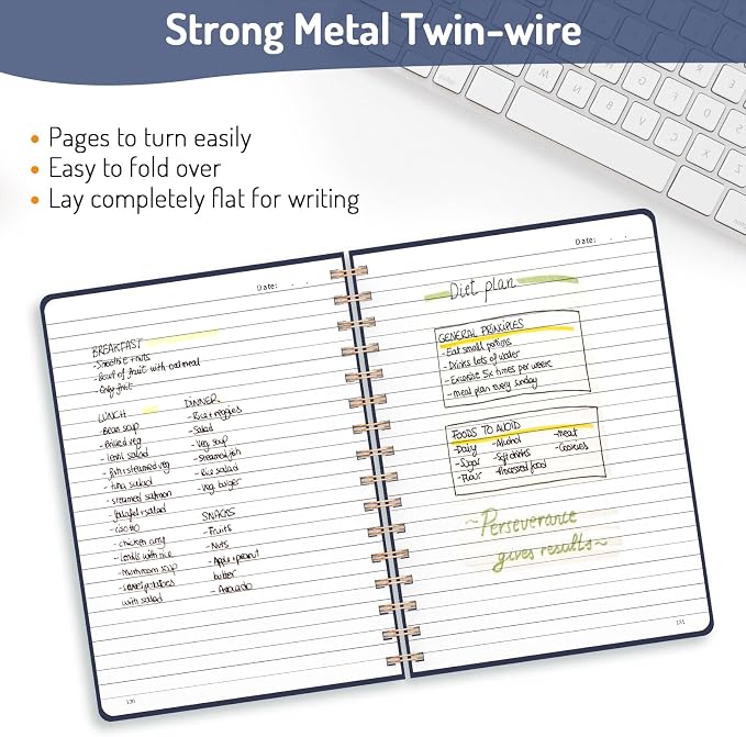 Forvencer Lined Spiral Journal Notebook with 300 Numbered Pages, A5 College Ruled Thick Journals for Writing with 100GSM Paper, Hardcover Notebooks with Contents for Work, School, Women, Men, Navy