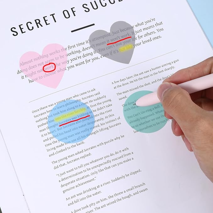 640 Sheets Cute Round Clear Sticky Tabs Transparent Sticky Notes Waterproof Clear Note Pads Bright Color Heart Strong Adhesive Post Book Markers Page Flags Stickers for Office School