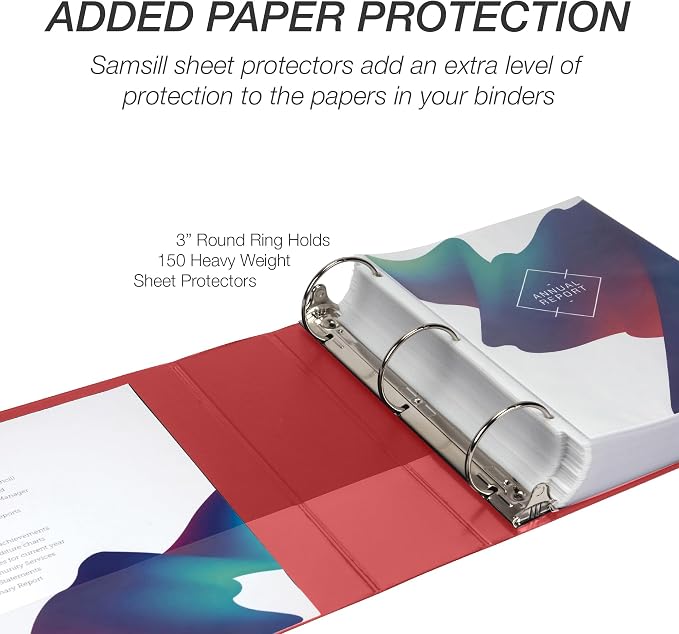 Samsill 3 Inch 3 Ring Binders, Economy Round Ring, Clear View Cover, 550 Sheet Capacity - for School, Home, Office - Red, 12 Pack